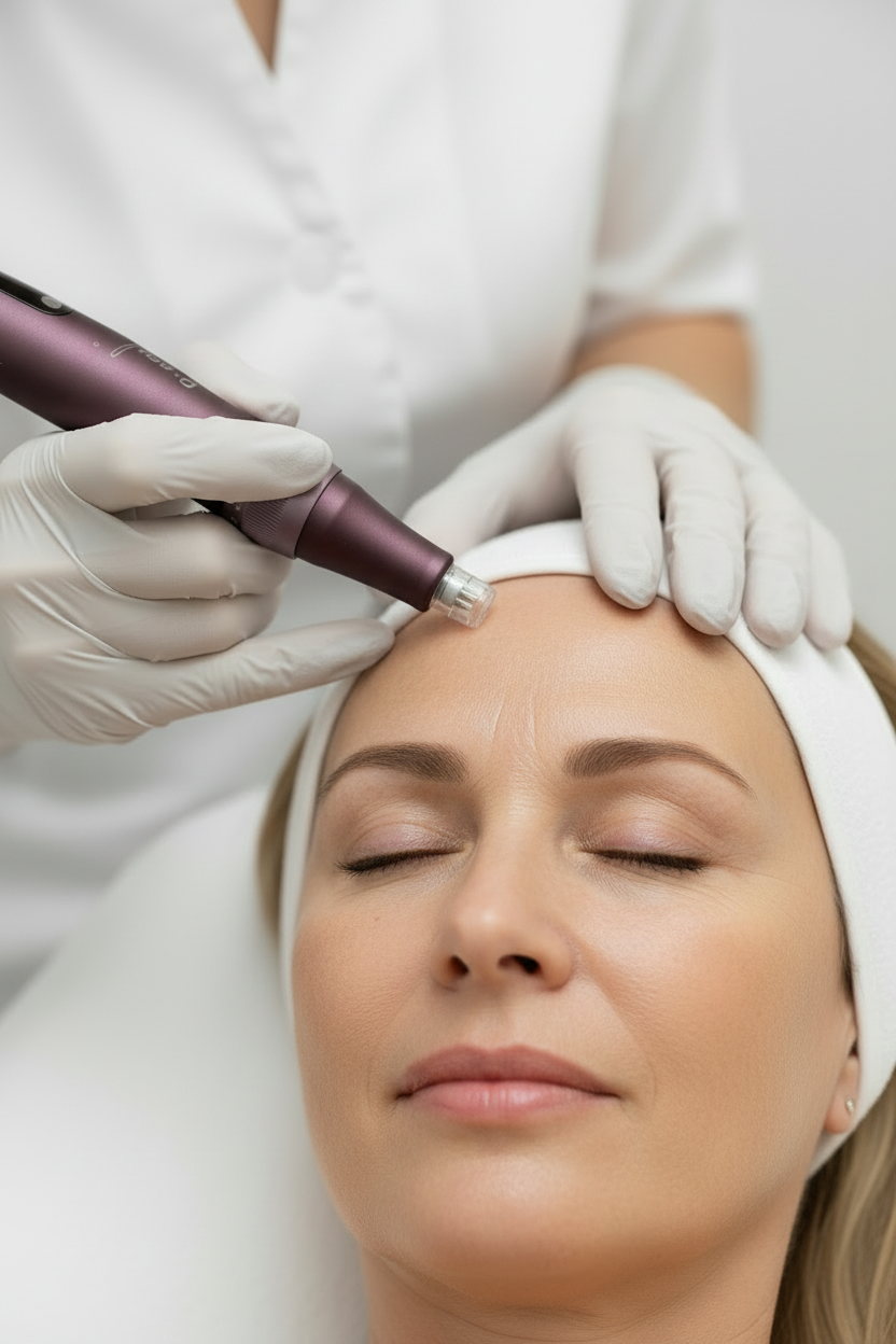 Dr. pen A10 white woman 50s forehead treatment