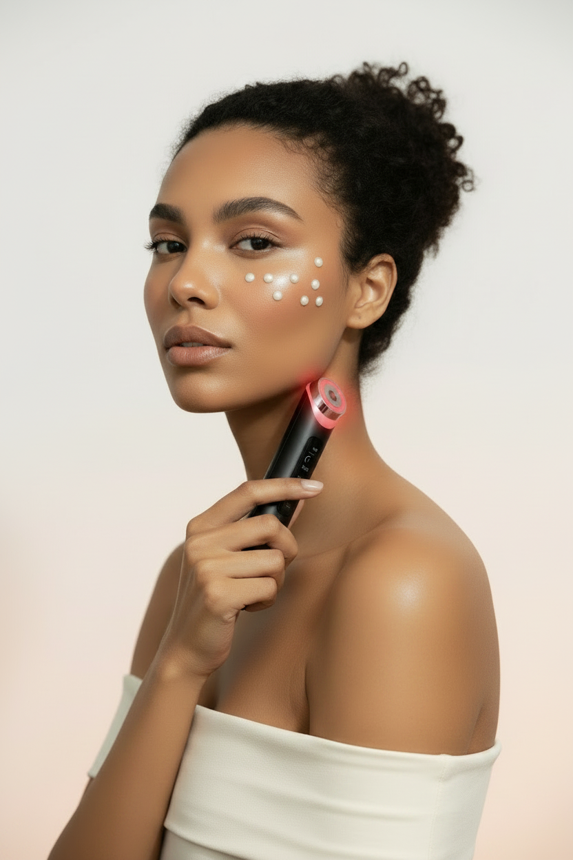 PVD campaign device closer to face with serum dots